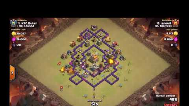 town hall 7 3 star clan war attack using dragoon - clash of clans