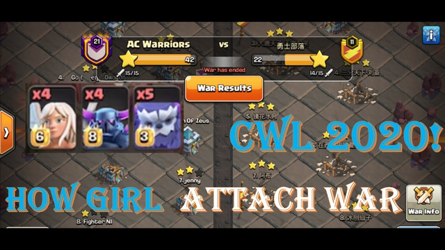 CWL 2020 YETI+PEKA 3STARS TH13 HOW GIRL ATTACH WAR. (Clash of Clans)