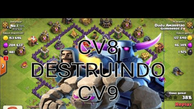 Clash of Clans, Ataque De Cv8 Destruindo Cv9  (gowipe)
