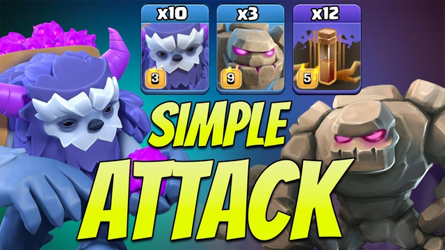 TH13 Strong Team! 3 Golem + 10 Yeti + 12 Earthquake Spell Best TH13 Attack Strategy - Clash of Clans