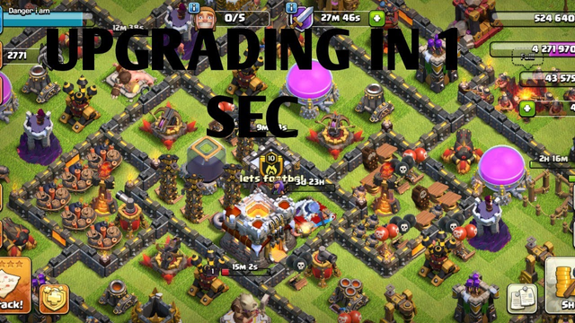 Upgrading my townhall in just 1 sec clash of clans