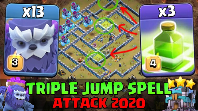 Triple JUMP Spell Attack 2020!! Mass Yeti Jump Strategy Simple 3 Star ANY TH13 Base | Clash Of Clans