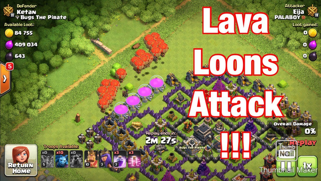 Clash Of Clans TH 9 Lava/Loons Attack !!!