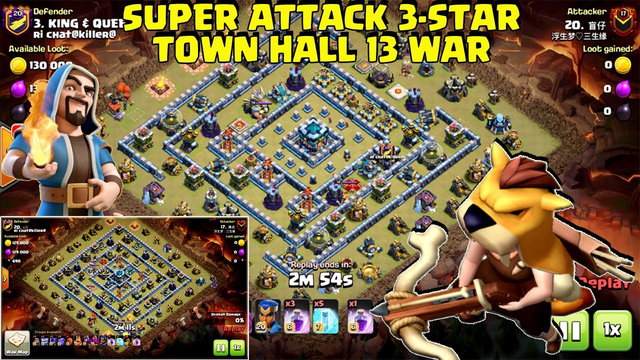 Best TH13 Attack!! Super 3 star TH13 Attack Strategy in War - Clan War Attack ( clash of clans )