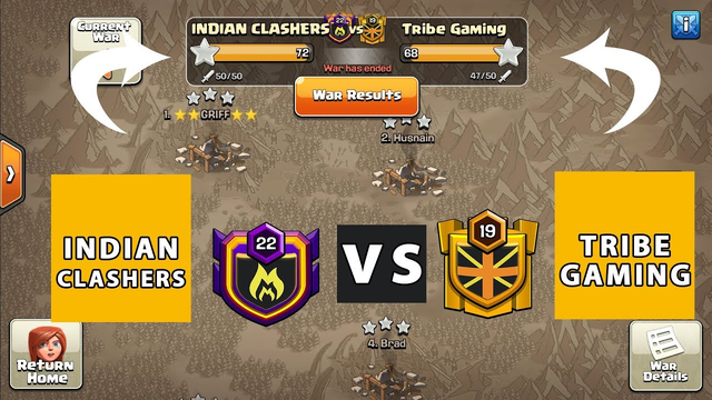 WTF Tribe Gaming Vs Indian Clashers Amazing War Top Cwl Clans vs Itzu