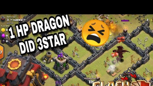 1 HP LEVEL 5 DRAGON SAVED THE FULL WAR | CLASH OF CLANS