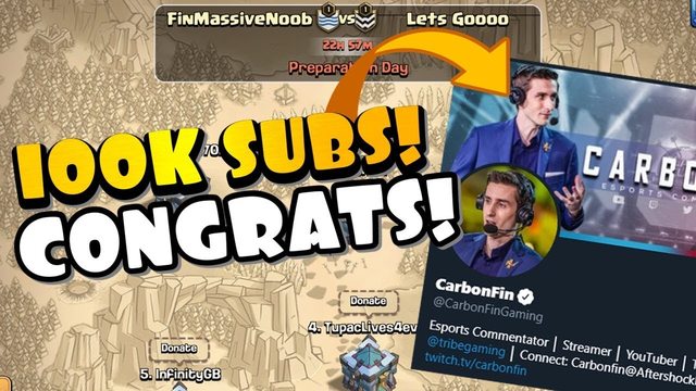 50v50 War to CELEBRATE 100K Subscribers for CarbonFin - Clash of Clans Livestream