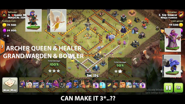 WAR LEAGUE ATTACK AT TH13 -Clash Of Clans || Archer Queen + Healer At Th13..? Is It 3 Star