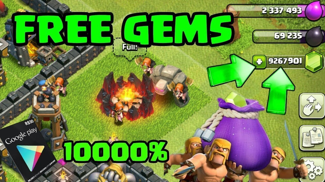 Clash of clans  FREE 100000. . . gems ( Google play gift card )  sam1735