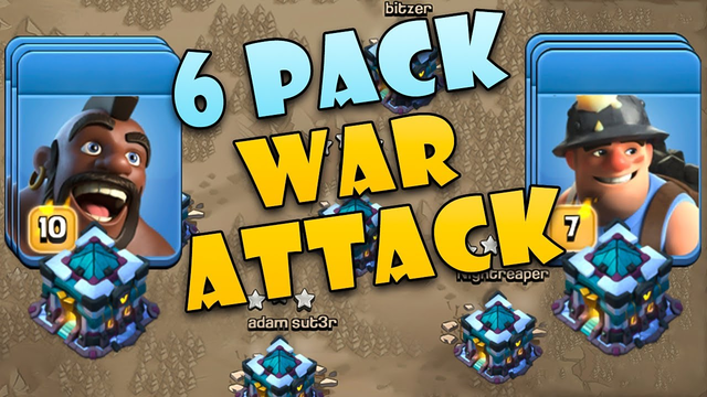 War 6-PACK Attack Mass Hog Mass Miner How to Use Hybrid Army Attack in War TH13 Bases Clash of Clans