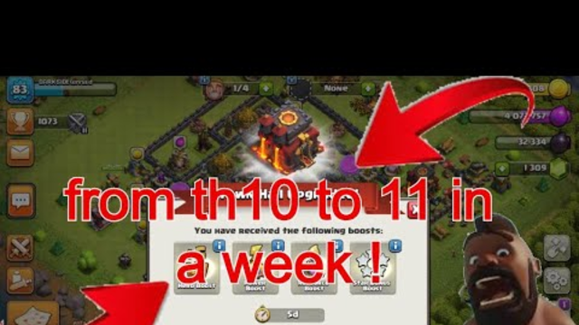 clash of clans 5 days boost for upgrading townhall and farm to max in 1 hour