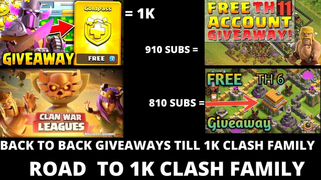 #ROADTO1KFAMILY||CLASH OF CLANS LIVE||th6 GIVEAWAY AT 810 SUBS LIVE||GOLDPASS GIVEAWAY||STAR CLASHER