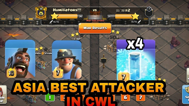 ASIA BEST ATTACKER IN CWL WITH HYBRID + 4 FREEZE SPELL!! ANOTHER LEVEL SKILLS. #CLASHOFCLANS