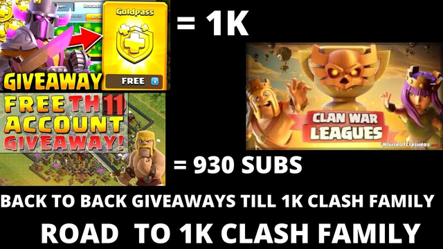#ROADTO1KFAMILY||CLASH OF CLANS LIVE||th11 GIVEAWAY AT 930 SUBS LIVE|GOLDPASS GIVEAWAY||STAR CLASHER