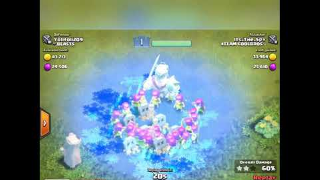 CLASH OF CLANS ONE ICE GOLEM FREEZES ALL MY ARCHERS AND MY BARBARIAN KING(Attacking a town hall 5)