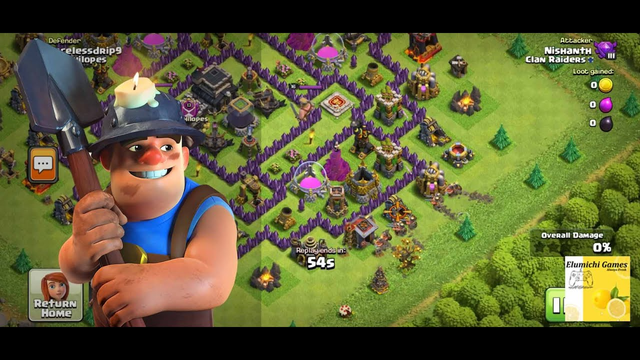 Clash Of Clans - Miner Attack TH9 | Level 1 Miner Attack | Level 2 Haste Spell |
