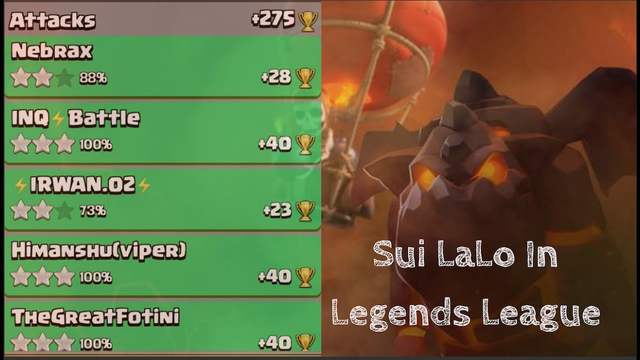 Sui LaLo in Legends League, 275 Trophies in a day - Clash Of Clans
