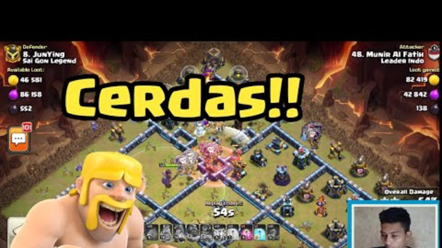 Strategi lavaloon + spell lighting (leader indo) | clash of clans indonesia