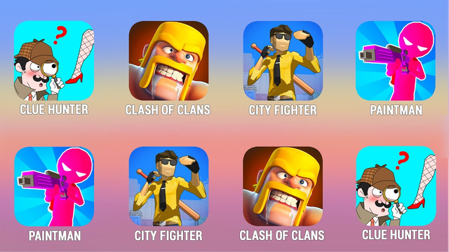 CLUE HUNTER, Clash of Clans, City Fighter, Paintman Walkthrough (iOs, Android) | Power of Gameplay
