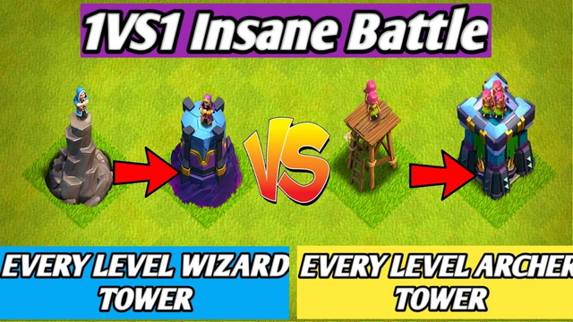 Every Level Wizard Tower Vs Every Level Archer Tower | 1 VS 1 Battle | Clash of clans