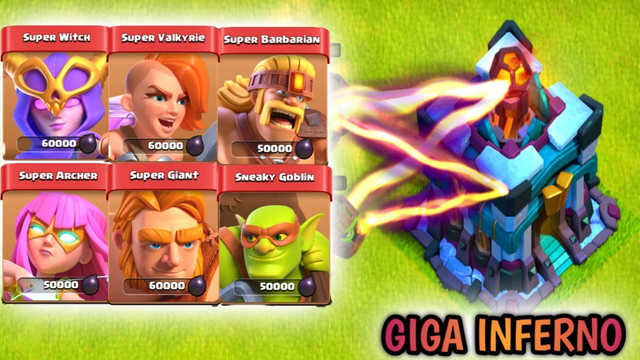Max Giga Inferno (TH13) Vs Every Single Super Troop | Epic Battle - Clash of clans