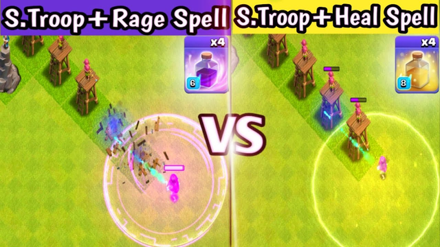 Rage Spell Vs Heal Spell + Super Troops Vs Level 1 Defenses | Clash of clans