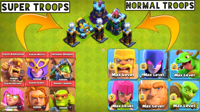 Super Troops Vs Normal Troops Vs Max Level Defenses | Clash of clans