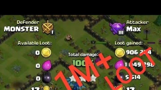 Grand 1Million loot!!!!!!! On a max th 9 base (clash of clans).