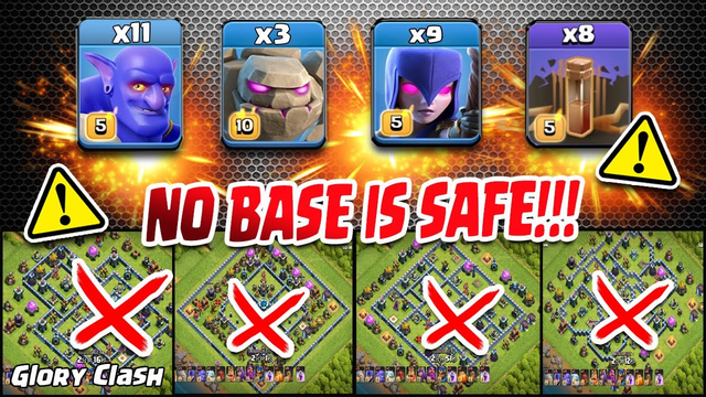 *New Style* Th13 Attack Strategy - 3 Golem+9 Witch+11 Bowler+8 Earthquake Spell /Clash of clans #596