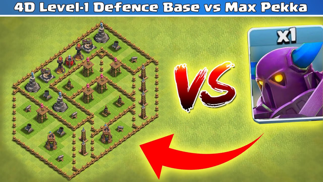 4D Level-1 Defence Base vs One Pekka Challenge | Clash of Clans | *Overpowered Pekka* | NoLimits