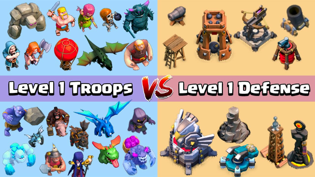 Level 1 Troops VS Level 1 Defenses | Clash of Clans Gameplay