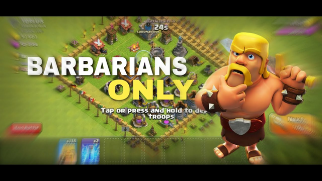 Clash Of Clans Small Town Attack | 135 Barbarians and 2 Spells | Bronze League