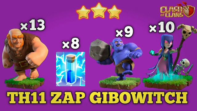 Th11 ZAP GIANT BOWITCH ATTACK|CLASH OF CLANS|TH11 GIANT BOWLER WITCH ATTACK WITH LIGHTNING SPELL.