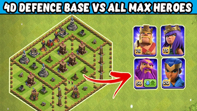 4D Level 1 Defence Base Vs All Max Heroes | Clash of Clans