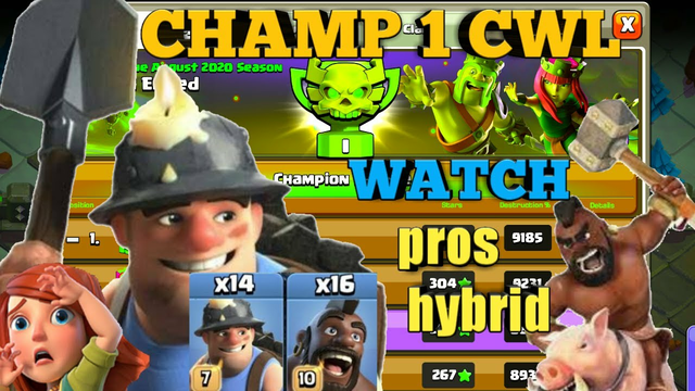 Powerful hog+minor!!!Hybrid attack strategy in champion 1 clan war league|clash of clans-#coc #eng