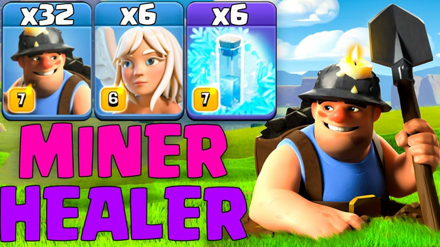 Th13 Massive Miner Attack ! 32 Miner + 6 Freeze + 6 Healer Th13 Attack Strategy Clash Of Clans
