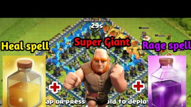 100 SUPER GIANT + RAGE SPELL AND HEAL SPELL #CLASH OF CLAN #COC #SUPER GIANT #BARBARIAN