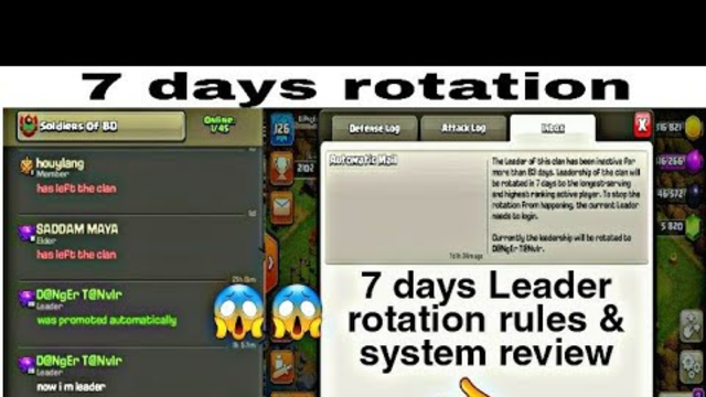 7 days Leader rotation. Clash of Clans inactive clan leader changing method highlight