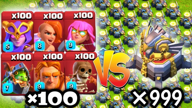 Max SUPER TROOPS100 Vs EAGLE ARTILLERY  999 | Incredible Gameplay | Clash of clans