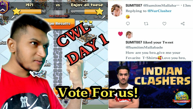 Vote For india|Sumit007 Replying my Tweets|CWL Attack |world Championship coc|Clash Of clans|Coc|