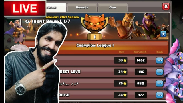 CHAMP 1...CLAN WAR LEAGUE..LIVE ATTACKS ON TOP PLAYERS...CLASH OF CLANS...COC...