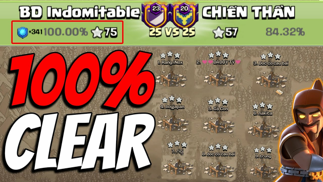 BD Indomitable 100% Clear Opponent All Bases - ultra Clan fight - 25vs25 War Attack - Clash Of Clans