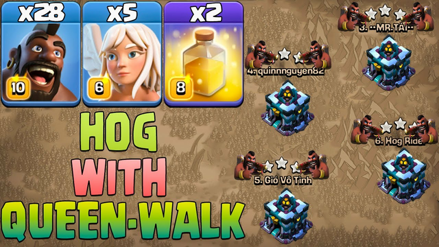 Th13 Hog Attack With Queen Walk Th13 Attack Strategy 2022 Clash Of Clans 28 Hogs + 5 Healer