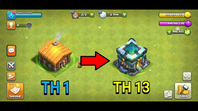 clash of clans MOD || upgrade Townhall 1 to Townhall 13 max