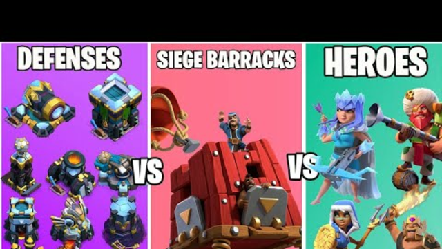 Which Hero Can Survive on Coc | Siege Barracks Vs All Defenses | Clash Of Clans | Coc Tournament |