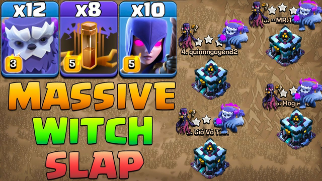Th13 Yeti Witch Combo Attack With Earthquake !! 12 Yeti + 10 Witch + 8 Earthquake - Clash Of Clans