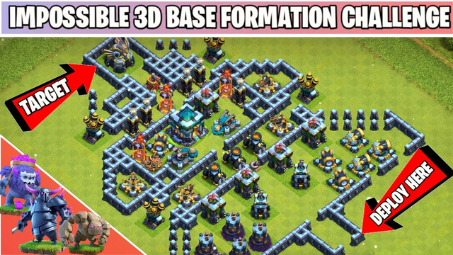 3D Base Formation Vs Every Troop | Impossible Base Formation | Clash of clans