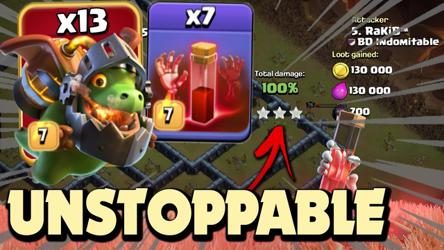 Unstoppable! Always Win with Inferno Dragon + Skeleton Spells Attack in TH13 - Clash Of Clans