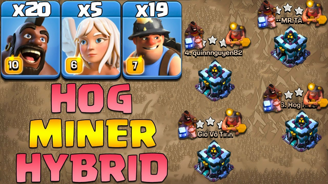 Th13 Hog Miner Hybrid Combo Attack Strategy 2021 !! 20 Hogs + 19 Miners Clash Of Clans !!
