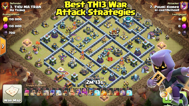 Best War TH13!! Clan War Attack 3 star ( clash of clans )